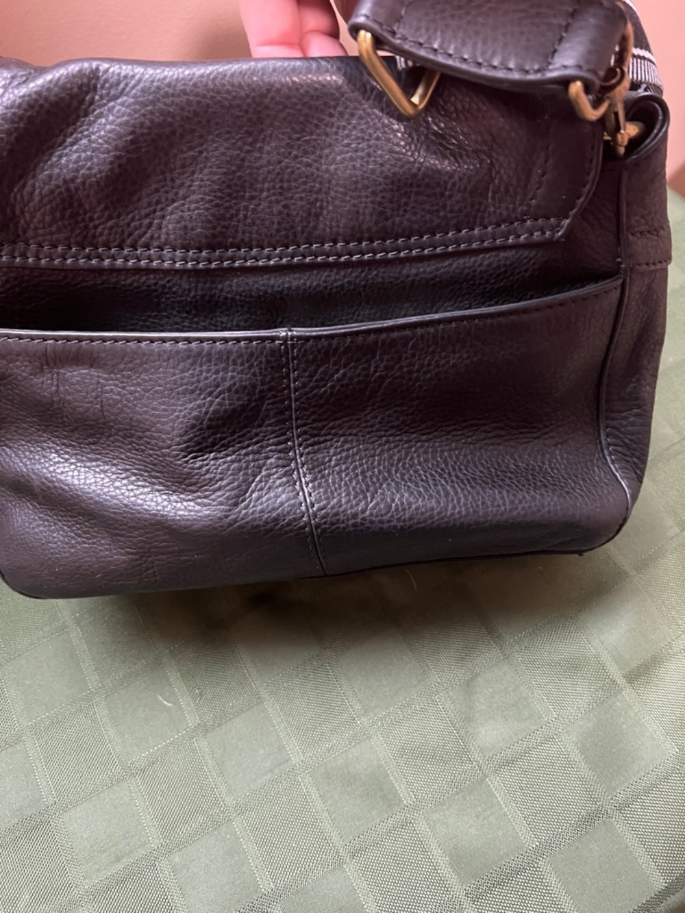 American Leather Co Black Leather Crossbody with Striped Canvas Strap - Picture 8 of 15